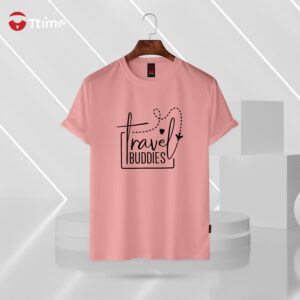 Travel buddies peach pink half sleeve t-shirt