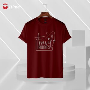 Travel buddies maroon t-shirt